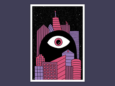 Night on the Town Pt. II city cyclops hand drawn illustration monster night skyline skyscraper