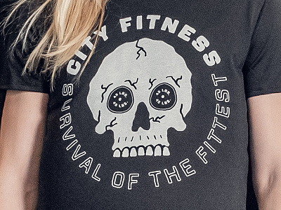 Survival of the Fittest branding fitness hand drawn hand type illustration philadelphia shirt skull typography weightlifting weights