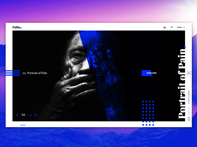 Pablo - Photography Portfolio Website dark photgraphy photoshop template user experience user interface uiux blue and black website portfolio