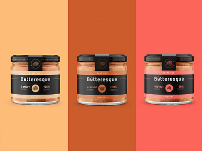 Butteresque Vegan Butters black butter color jar label design packaging packaging design pastels product design