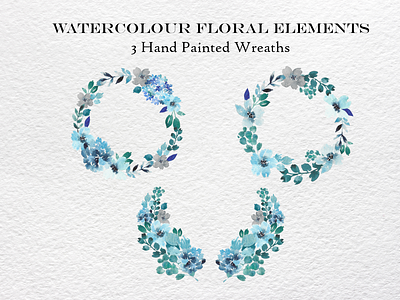 Blue Watercolour Floral Wreaths