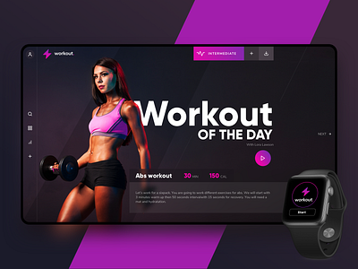 Workout of the day - Design Challenge app design apple watch black feminine gym purple tv tv app ui ui ux uidesign user inteface woman workout workout app