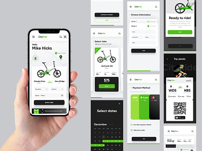 Bike Rental App app-design bike biking black design-challenge green ios rental ui ux