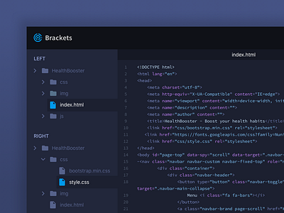 Brackets concept brackets code editor dark ui developer front end mac theme