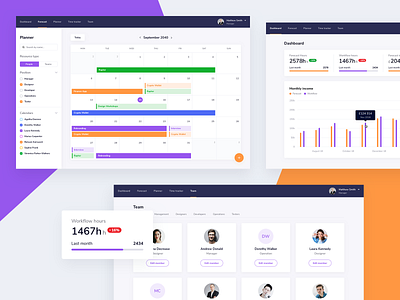 Team management planner calendar chart charte graphique dashboard forecast management project statistics web