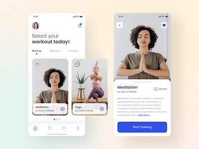 Meditation - Fitness Apps activity app apps clean design excercise fitness gym health health care lifestyle meditation minimal mobile apps sport trainer ui wellness workout yoga