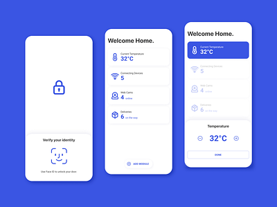 Home Monitoring Dashboard dashboard face id figma flat floating action button home monitoring home monitoring dashboard lock minimal sketch stepper temperature webcam wifi