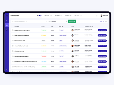 virtual event dashboard (list view) clean design dashboard dashboard design dashboard list dashboard template dashboard ui dribbble event app event design event managment meeting virtual event web app