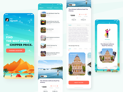 A traveling app to find best deals in chipper price. app dashboard design figma illustration list minimalist travel agency travel app trip ui uidesign