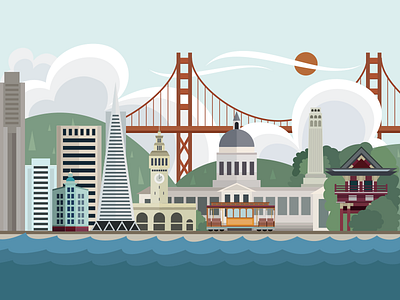 Sf View city illustration golden gate san francisco ui icon simple building sf