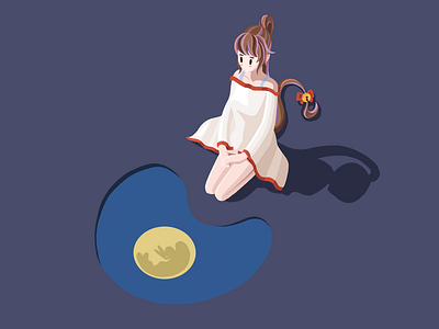mid autumn design flat girl icon illustration mid autumn moon 中秋 插画 赏月