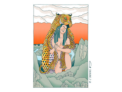 Digital illustration of feline woman