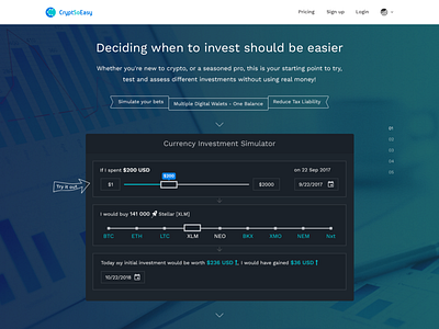 Currency Investment Simulator blue crypto graphic design green landing design ui design ux ux ui