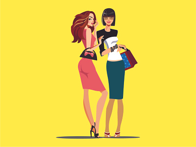 shopping girls fashion girls front side flat figure styling girl vector flat illustration