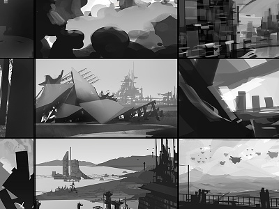 Thumbnails composition digital sketches studies thumbnail tone value wip work in progress