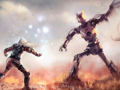 Davida vs Goliath character design concept art digital painting illustration