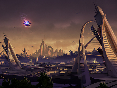 Utopia Skyline concept art concept design environment design production painting science fiction scifi