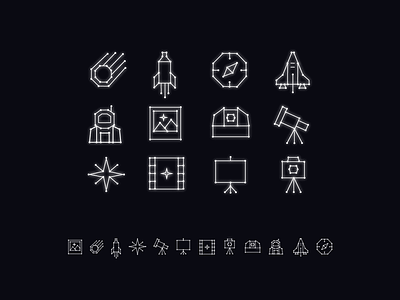 Space Week Icons flat glow icons illustration line line icons space star map stars vector