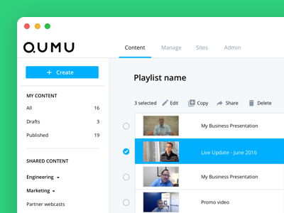 Qumu Video CMS Manager 2d admin app cms desktop flat manager minimal ui ux video