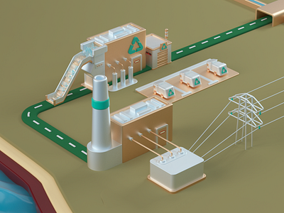 Waste incinerator and Recycling plant from CFM 3d 3dart 3dillustration art c4d cgi cinema4d climate design energy illustration innovation isometric landscape oceans octane octanerender otoy technology water