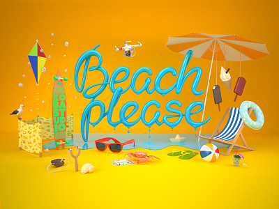 Beach Please 1 3d art beach digital illustration please