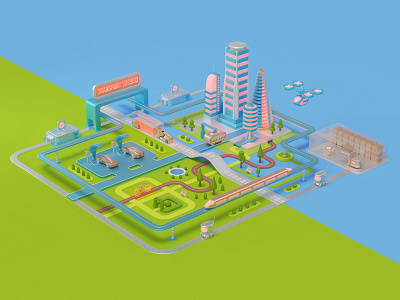 Hitachi - Transport to 2030 3d business c4d cgi cinema4d city design future illustration isometric