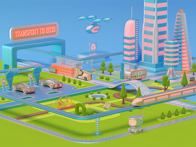 Hitachi - Transport to 2030 3d business c4d cgi cinema4d city design future illustration isometric