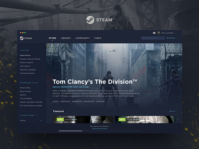 Steam Redesign app design figma games photoshop redesign thedivision ui ux visual website