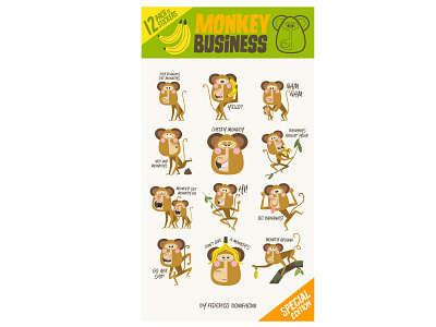 Monkey Business stickers pack art character design characterdesign characters design digital art humor illustration illustrator monkey stickerpack stickers vector