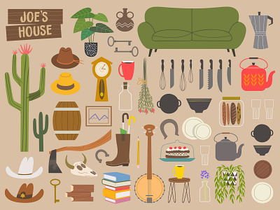 Joe's house furniture art character design childrens book cowboy design digital art furniture illustration illustrator tools vector western