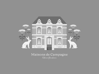 MAISONS DE CAMPAGNE adobe animal artprint blackandwhite design digital art flowers home house illustration maison plants rabbit romantic series stylish vector