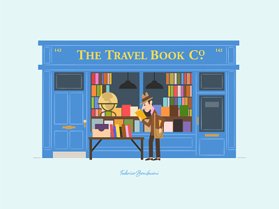 THE TRAVEL BOOK SHOP blue book books bookshop bookstore character childrenbooks illustration library libros nottinghill store street tiendadelibros vector