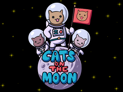 Cats on the Moon art astronaut cartoon cats catsonmoon coolart hogobrogh illustration moon myart space