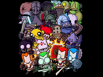 4 vs 20 Enemies art blueknight cartoon castlecrashers coolart enemies greenknight hogobrogh illustration monster orangeknight redknight videogame videogameart