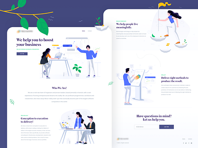 Website / Landing page for a software consultant firm consultant engineer firm illustration landing leaves plant software startup tech website