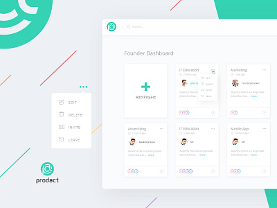 Founder Dashboard of Prodact - SaaS App app card view clean interface project saas ui ux web