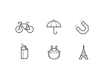 Random Icons bicycle eiffel icon lighter magnetz totoro umbrella