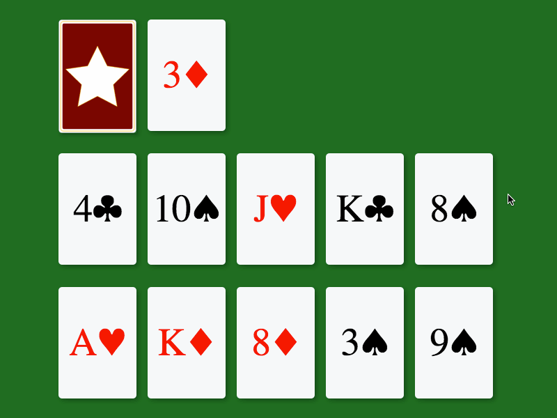discard playing cards interface javascript playing cards