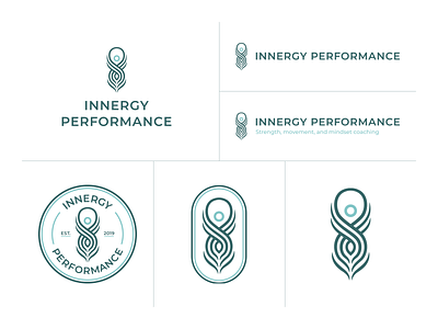 Innergy Performance - Logo Design & Brand Package badge brand design branding coaching concept connection emblem feather fitness iconic identity indigenous logo logo design logo mark mindset mobility strength