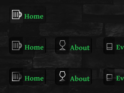 Possible menu designs for a pub website dark drinks green grey pub rock