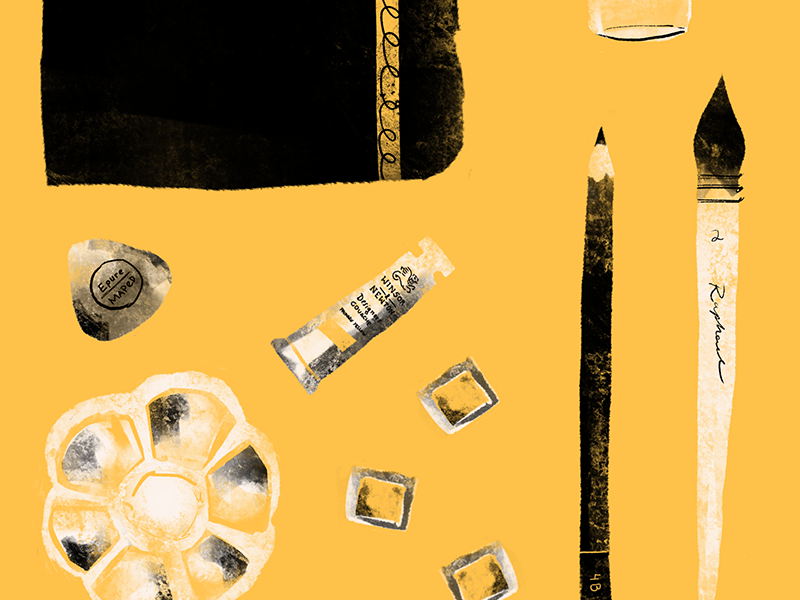 Tools of The Trade eraser pencil brush sketchbook gouache watercolor artist art skillshare procreate tools of the trade illustration