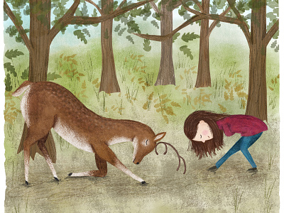Deer And Girl character design childrens illustration deer digital art girl illustration tradition woodland animals