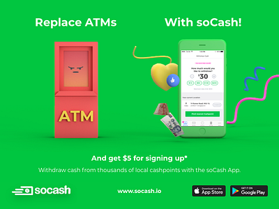 SoCash - Campaign Design Concept 3d android app app design atm cinema 4d iphone app singapore sketch