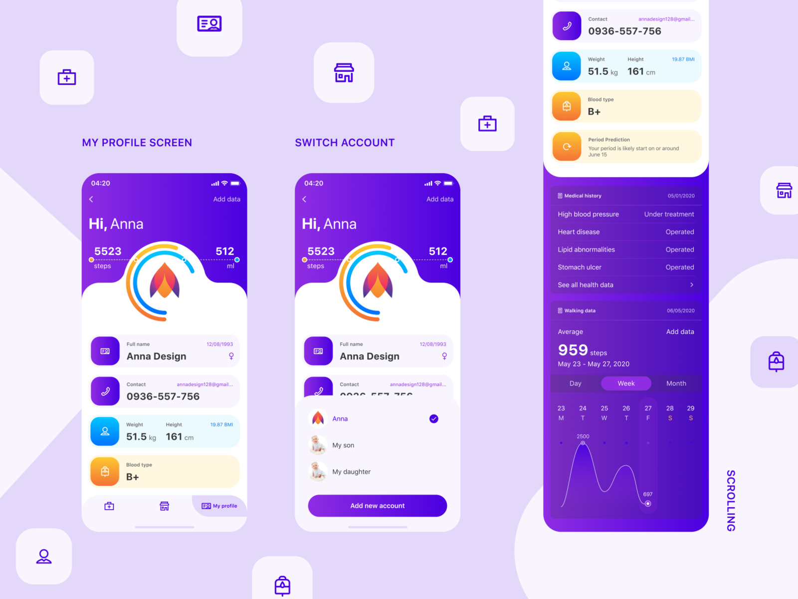 User profile screen in Healthcare app by Duong NT on Dribbble