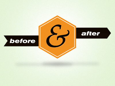 B&A ampersand arrow before and after futura palatino