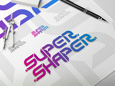 Super Shaper / Typography, Geometry Construction branding creative cyan design font geometry gradient logotype magenta mathematics shape super typography