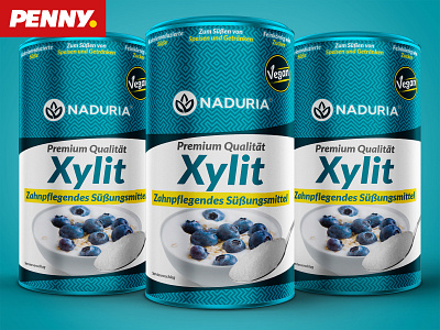 Naduria ® / Prototype Package design for XYLIT blue blueberry can creative label design package design pattern permium product design prototype sugar sweet vegan xylit yellow