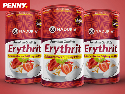 Naduria ® / Prototype Package design for ERYTHRIT 3d brand can food label packaging package design pattern premium print prototype red strawberry sugar sweet yellow