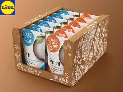 Pure One ™ / 3D Prototype of Facing Carton for LIDL Market Shelf 3d art brand design brown campaign design carton creative design food leafs logotype marketplace one powder print product design prototype pure sugar superfoods sweet white space