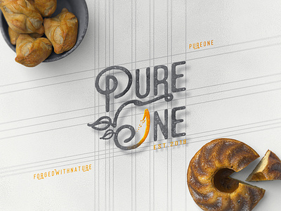 Pure One ™ / Logotype Design bio black brand design canvas print creative design established food forged fresh design grey healthy eating leafs logotype design nature logo one pure shadows texture vector whitespace